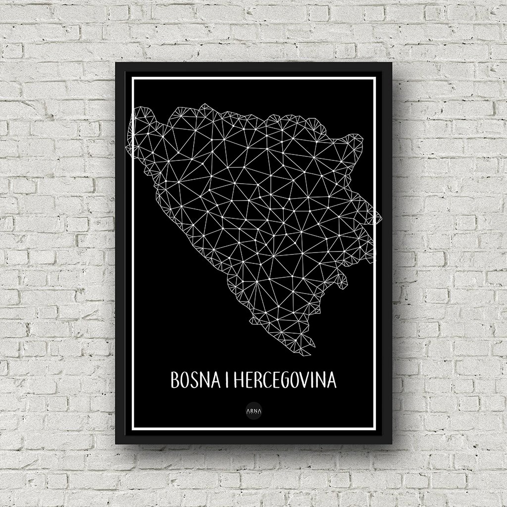 Karte von Bosnien und Herzegowina Netz schwarz