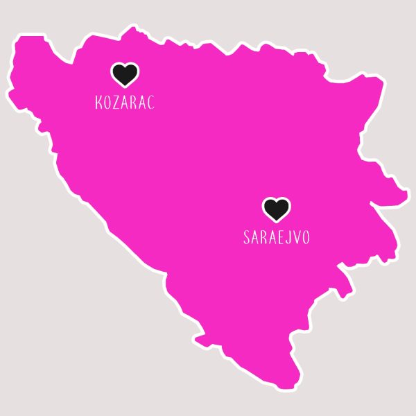 Aufkleber Der Karte Von Bosnien Und Herzegowina Mit Flaggenmuster Im Rahmen | Premium Vektor